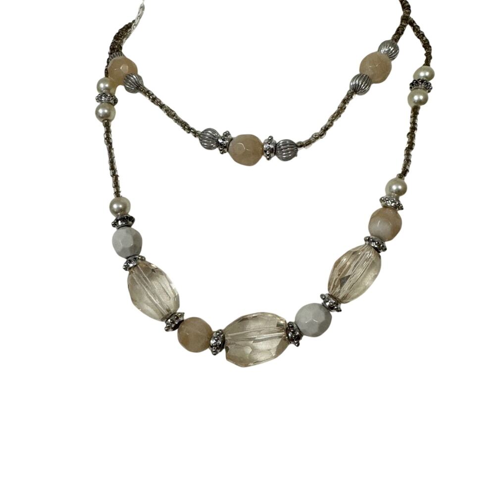 Silver Tone Rhinestone Costume Jewelry Necklace Layered Womens